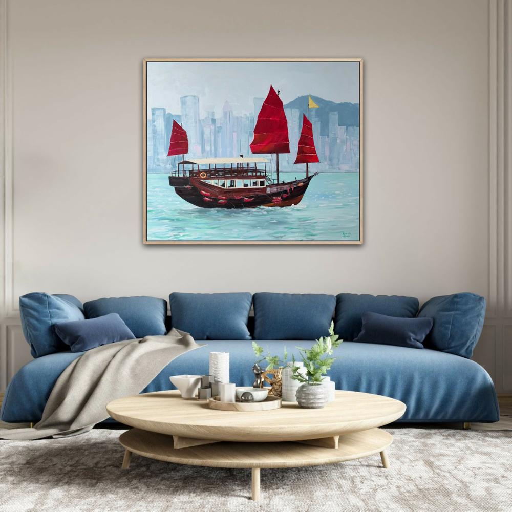 Hong Kong Harbour. Original hand-painted artwork by Meredith Howse.