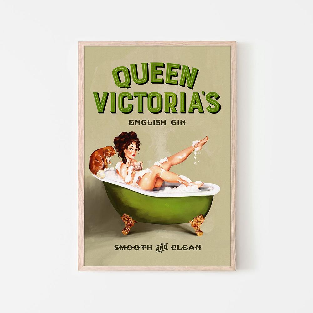 Queen Victoria English Gin Bath Pinup Girl-by-The Whiskey Ginger-wall-art-print-canvas-poster-framed-Gioia