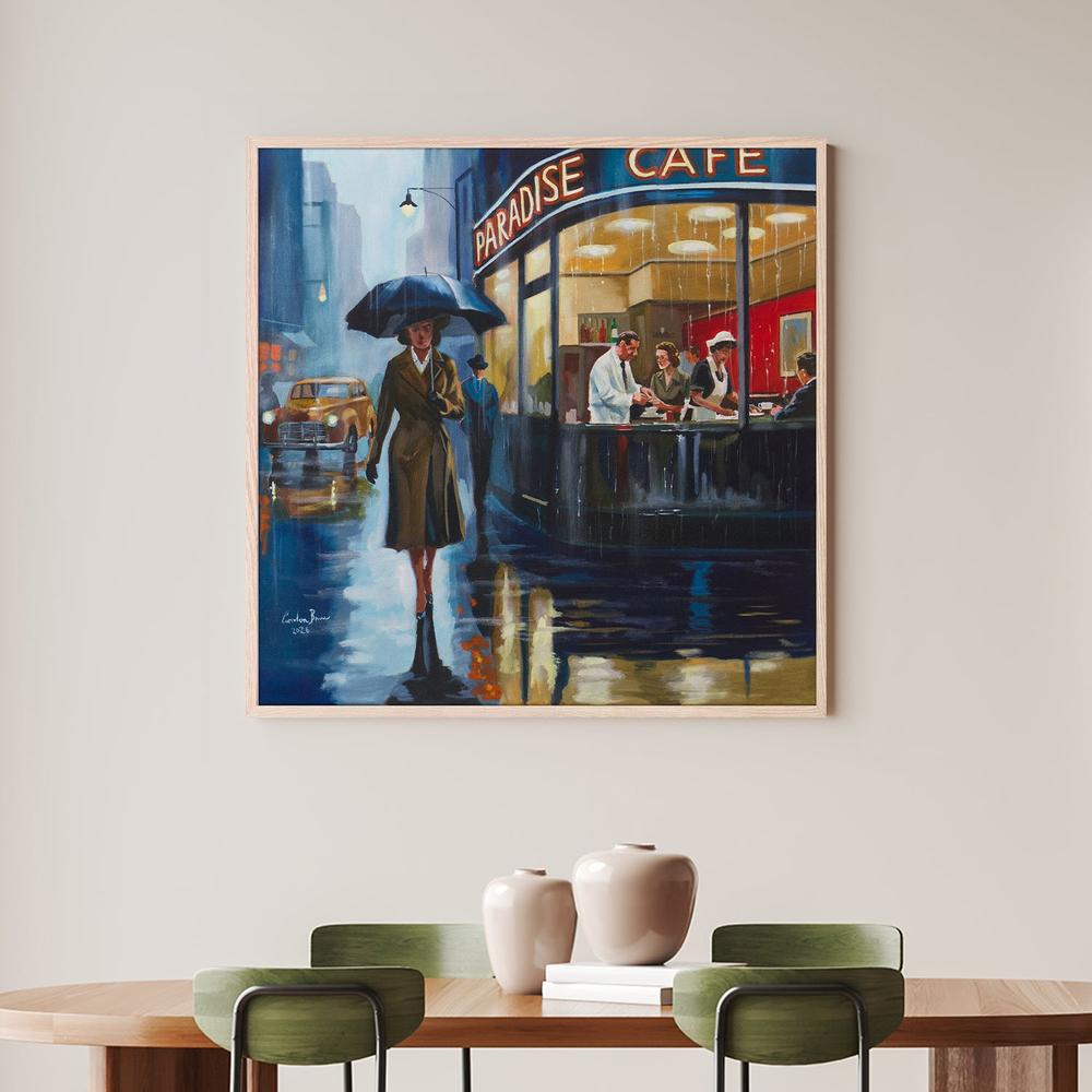 Rainy City Cafe-by-Gordon Bruce-wall-art-print-canvas-poster-framed-Gioia