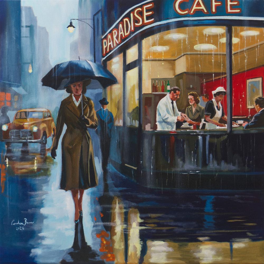 Rainy City Cafe-by-Gordon Bruce-wall-art-print-canvas-poster-framed-Gioia