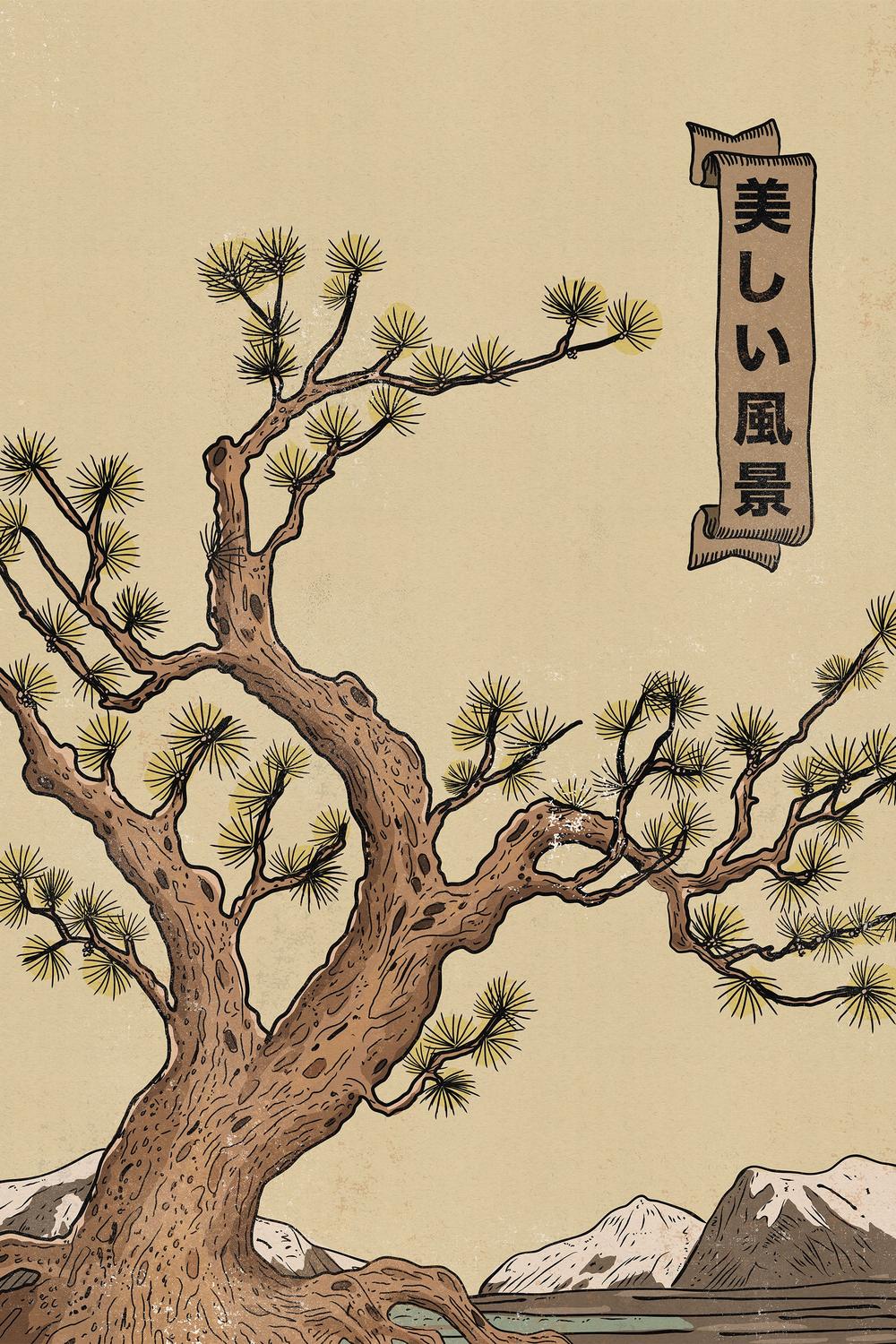 Serene Japanese Pine Landscape-by-Nicholas-wall-art-print-canvas-poster-framed-Gioia