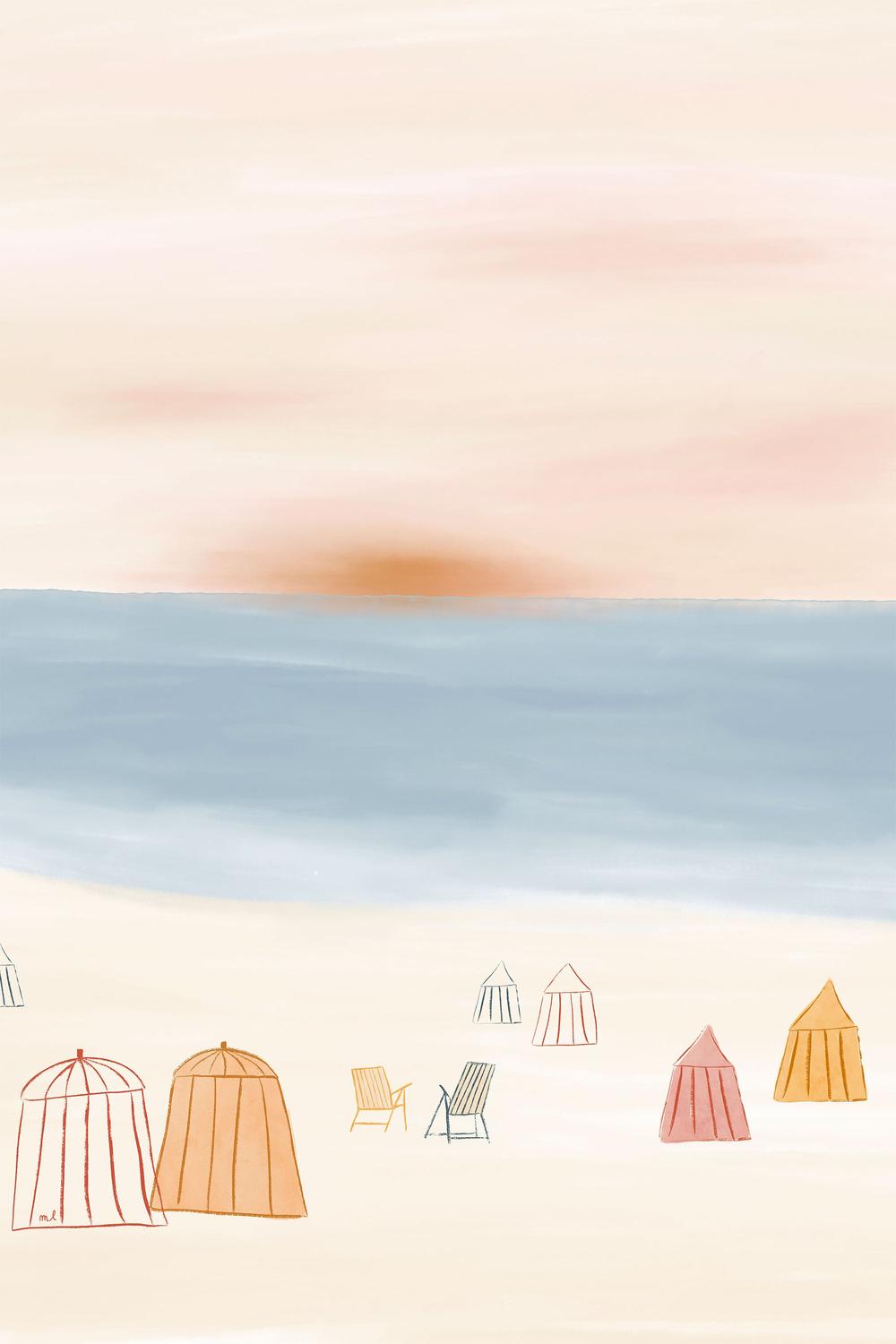 Serene Sunset Beach-by-Menina Lisboa-wall-art-print-canvas-poster-framed-Gioia