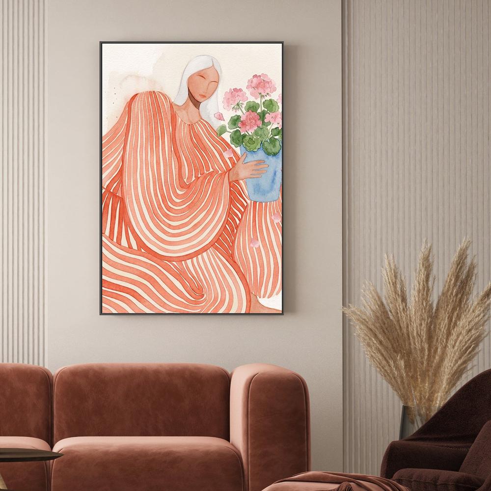 Serene Woman Pink Flowers-by-Essa Van Reis-wall-art-print-canvas-poster-framed-Gioia