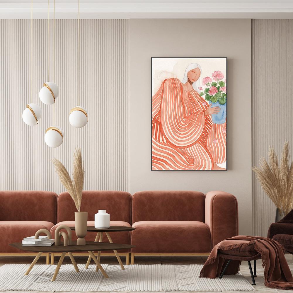 Serene Woman Pink Flowers-by-Essa Van Reis-wall-art-print-canvas-poster-framed-Gioia