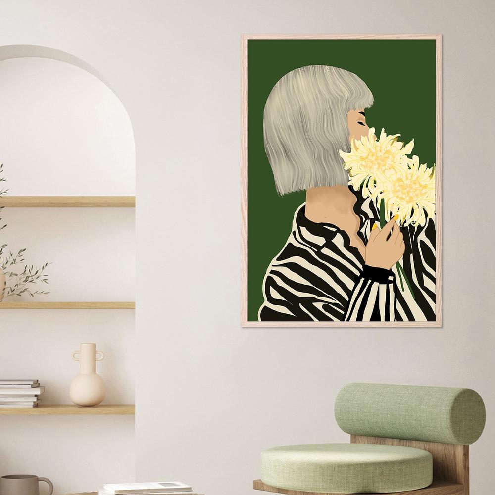 wall-art-print-canvas-poster-framed-Serene Woman with Flowers-7