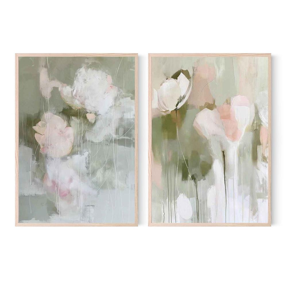 Soft Abstract Blooms & Soft Abstract Flowers, Set Of 2-by-Sally Ann Moss-wall-art-print-canvas-poster-framed-Gioia