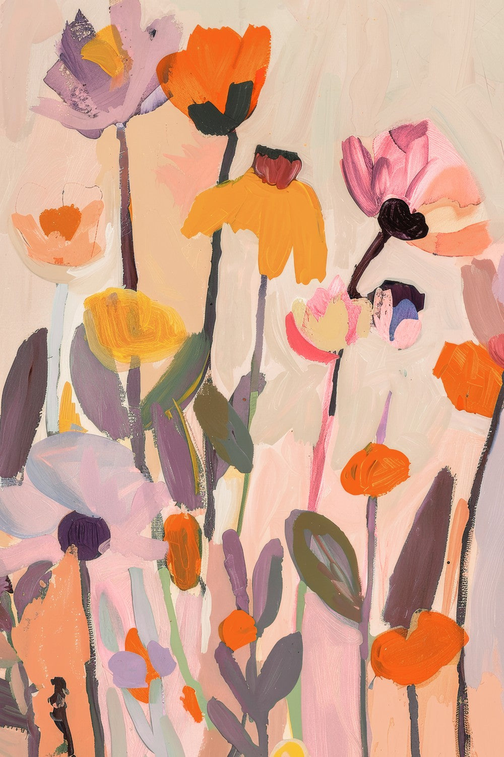 Soft Abstract Blooms With Stems-by-Stephanie Jeuffroy-wall-art-print-canvas-poster-framed-Gioia