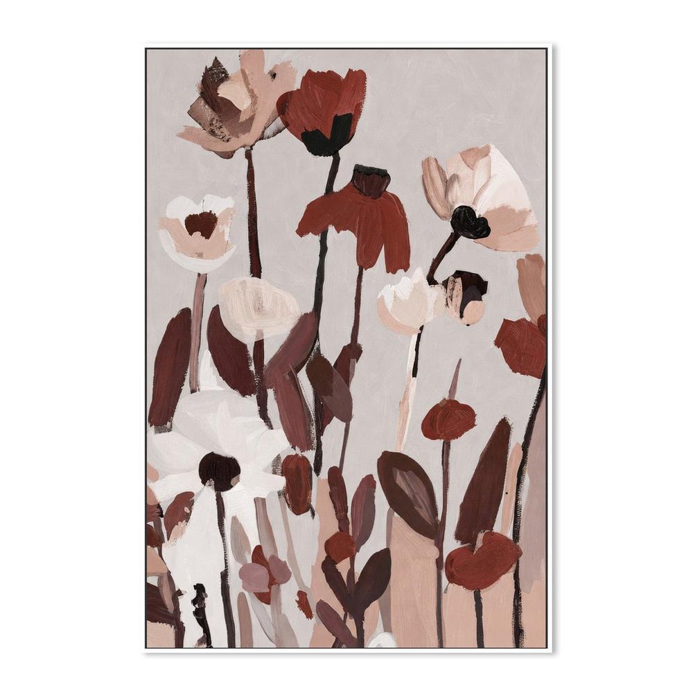 Soft Abstract Blooms With Stems, Neutral Brown and Burgundy-by-Stephanie Jeuffroy-wall-art-print-canvas-poster-framed-Gioia