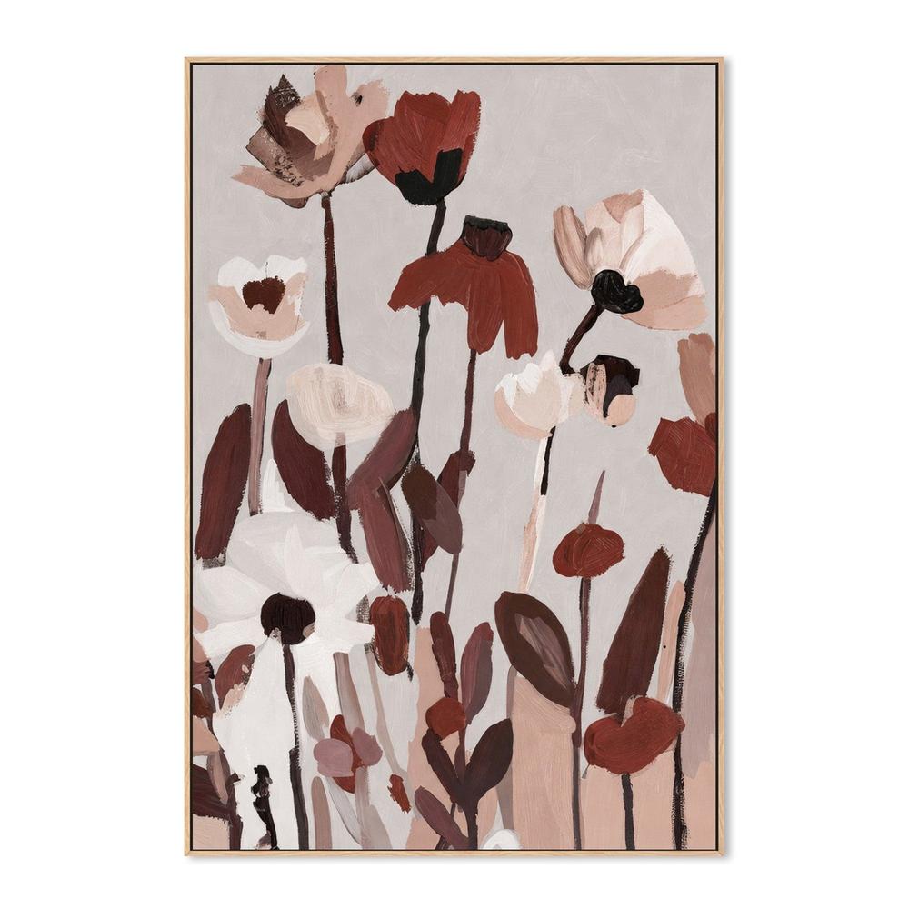 Soft Abstract Blooms With Stems, Neutral Brown and Burgundy-by-Stephanie Jeuffroy-wall-art-print-canvas-poster-framed-Gioia