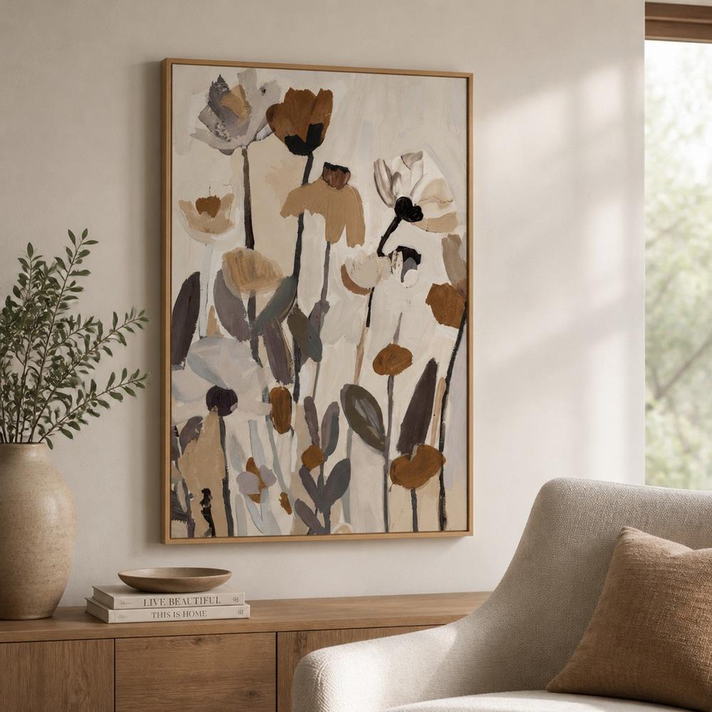 Soft Abstract Blooms With Stems, Neutral Color-by-Stephanie Jeuffroy-wall-art-print-canvas-poster-framed-Gioia