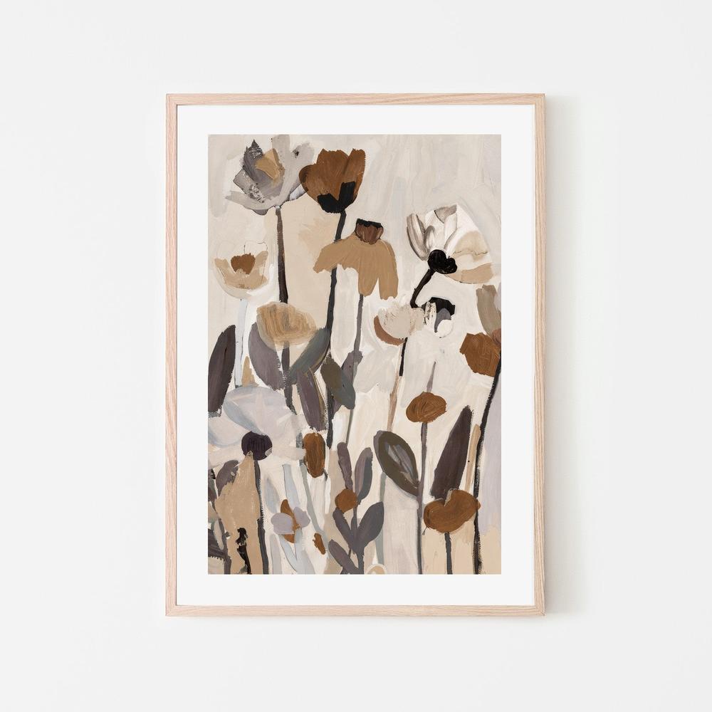 Soft Abstract Blooms With Stems, Neutral Color-by-Stephanie Jeuffroy-wall-art-print-canvas-poster-framed-Gioia