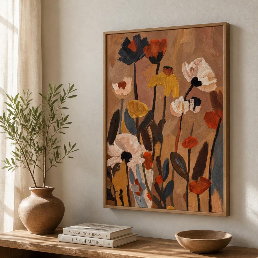 Soft Abstract Blooms With Stems, Warm Brown-by-Stephanie Jeuffroy-wall-art-print-canvas-poster-framed-Gioia
