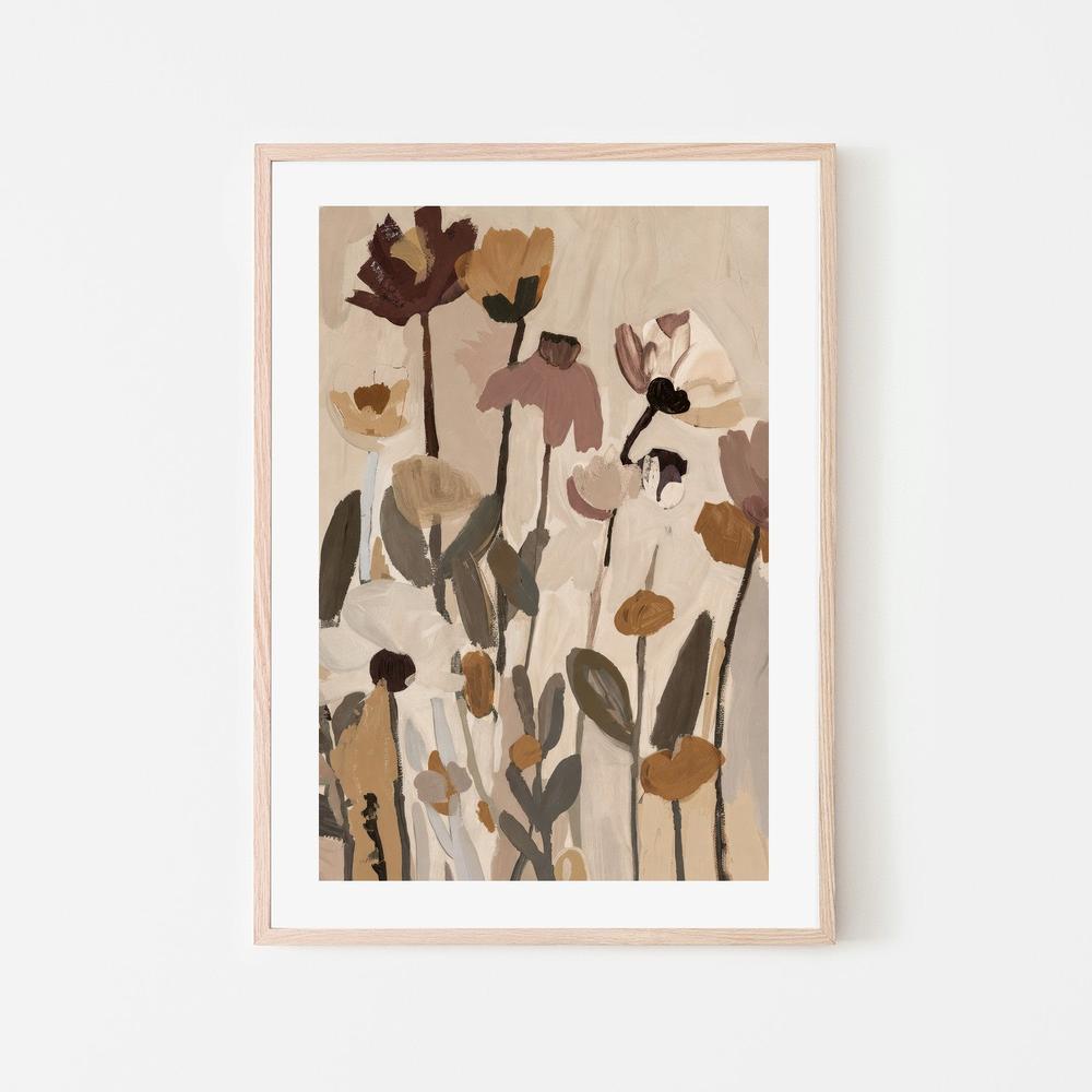 Soft Abstract Blooms With Stems, Warm Neutral-by-Stephanie Jeuffroy-wall-art-print-canvas-poster-framed-Gioia