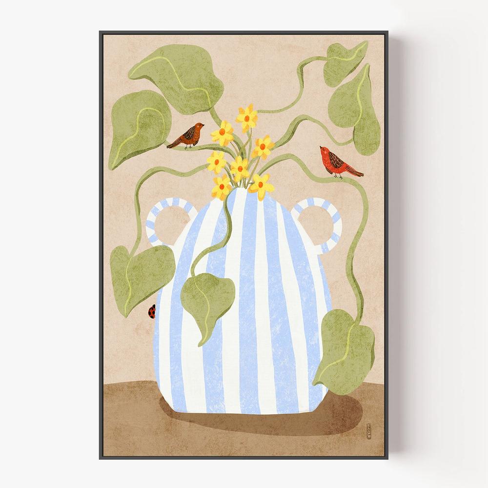 Spring Flowers and Birds-by-Dirkie Nell-wall-art-print-canvas-poster-framed-Gioia