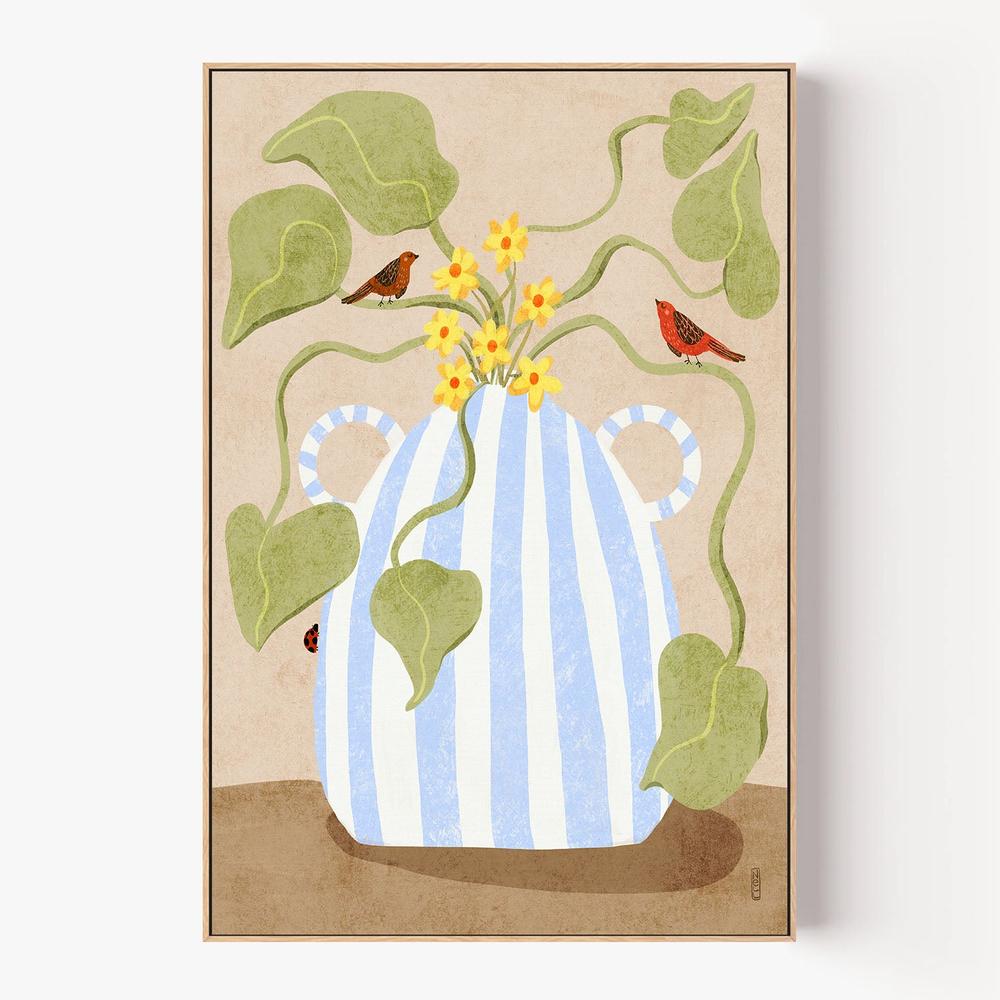 Spring Flowers and Birds-by-Dirkie Nell-wall-art-print-canvas-poster-framed-Gioia