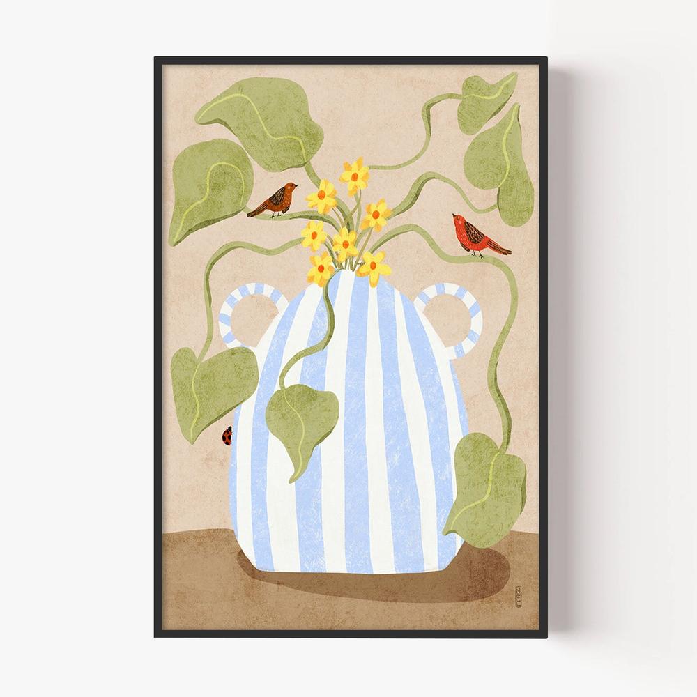 Spring Flowers and Birds-by-Dirkie Nell-wall-art-print-canvas-poster-framed-Gioia