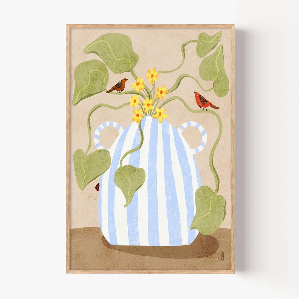 Spring Flowers and Birds-by-Dirkie Nell-wall-art-print-canvas-poster-framed-Gioia