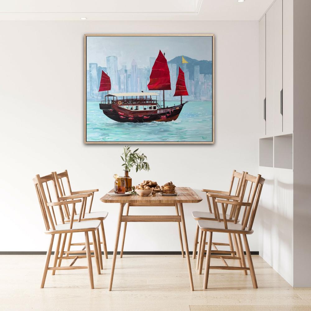 Hong Kong Harbour. Original hand-painted artwork by Meredith Howse.