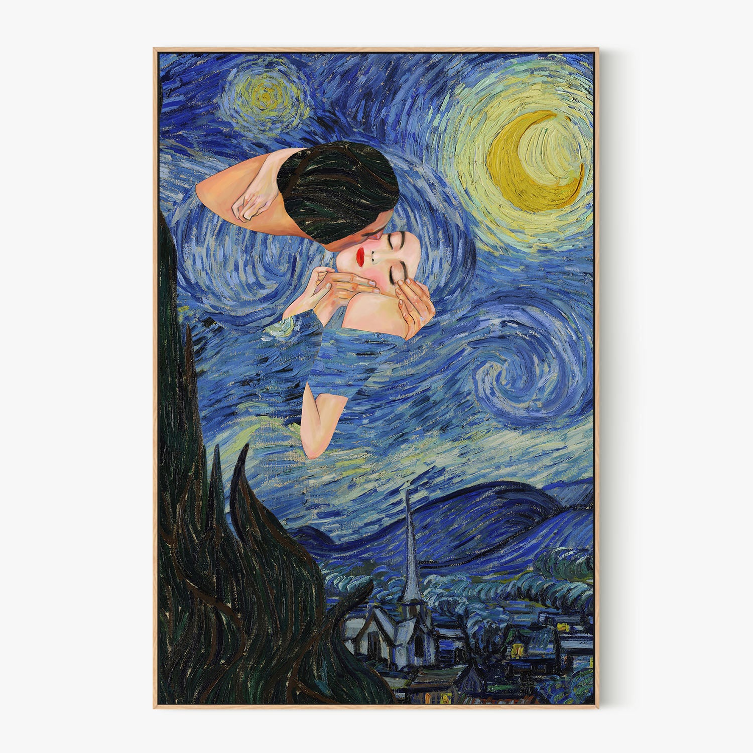 Starry Night Kiss-by-CATS AND DOTZ-wall-art-print-canvas-poster-framed-Gioia