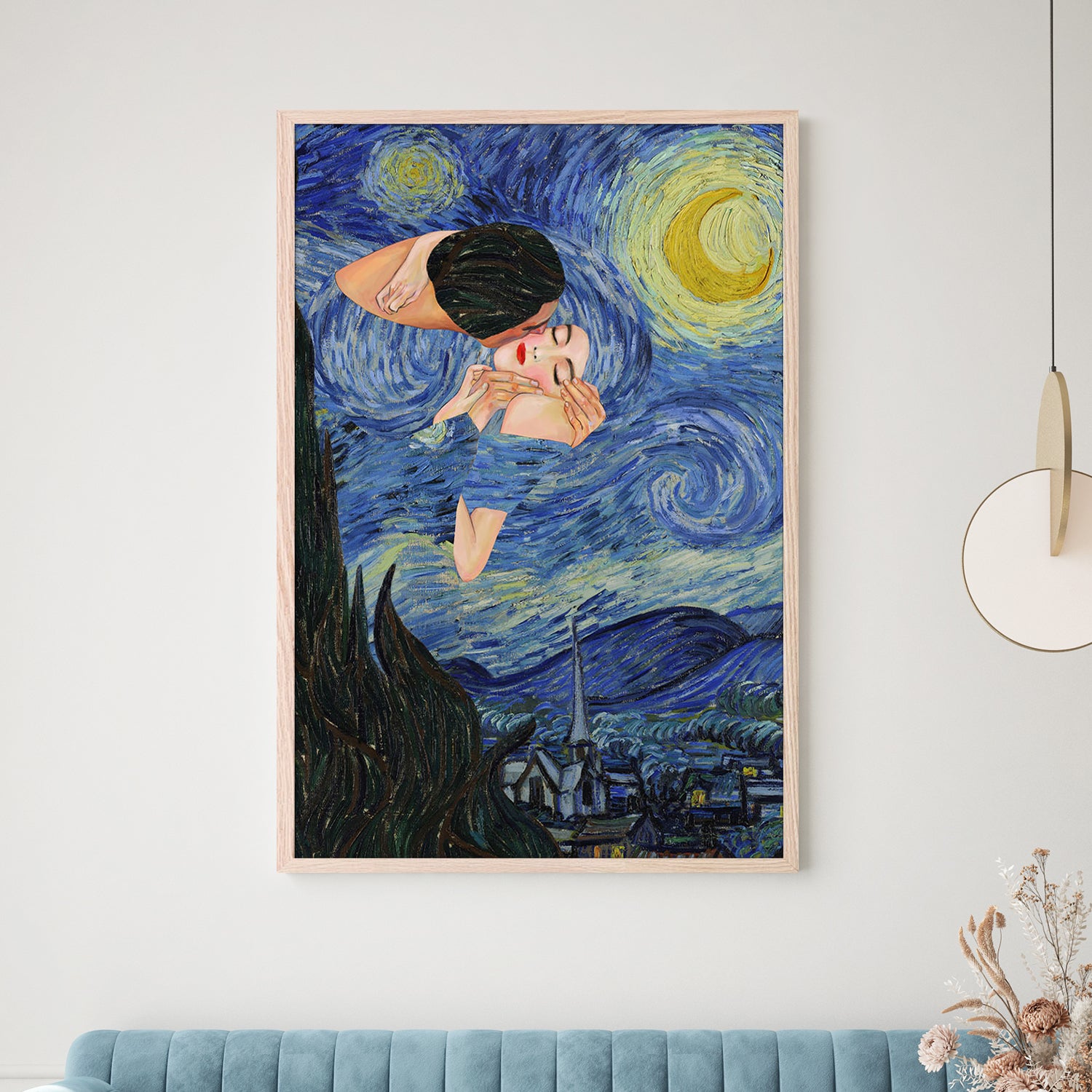 Starry Night Kiss-by-CATS AND DOTZ-wall-art-print-canvas-poster-framed-Gioia