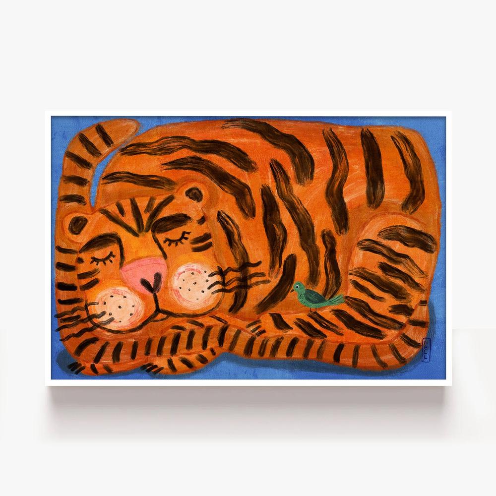 Sweet Sleeping Tiger-by-Dirkie Nell-wall-art-print-canvas-poster-framed-Gioia