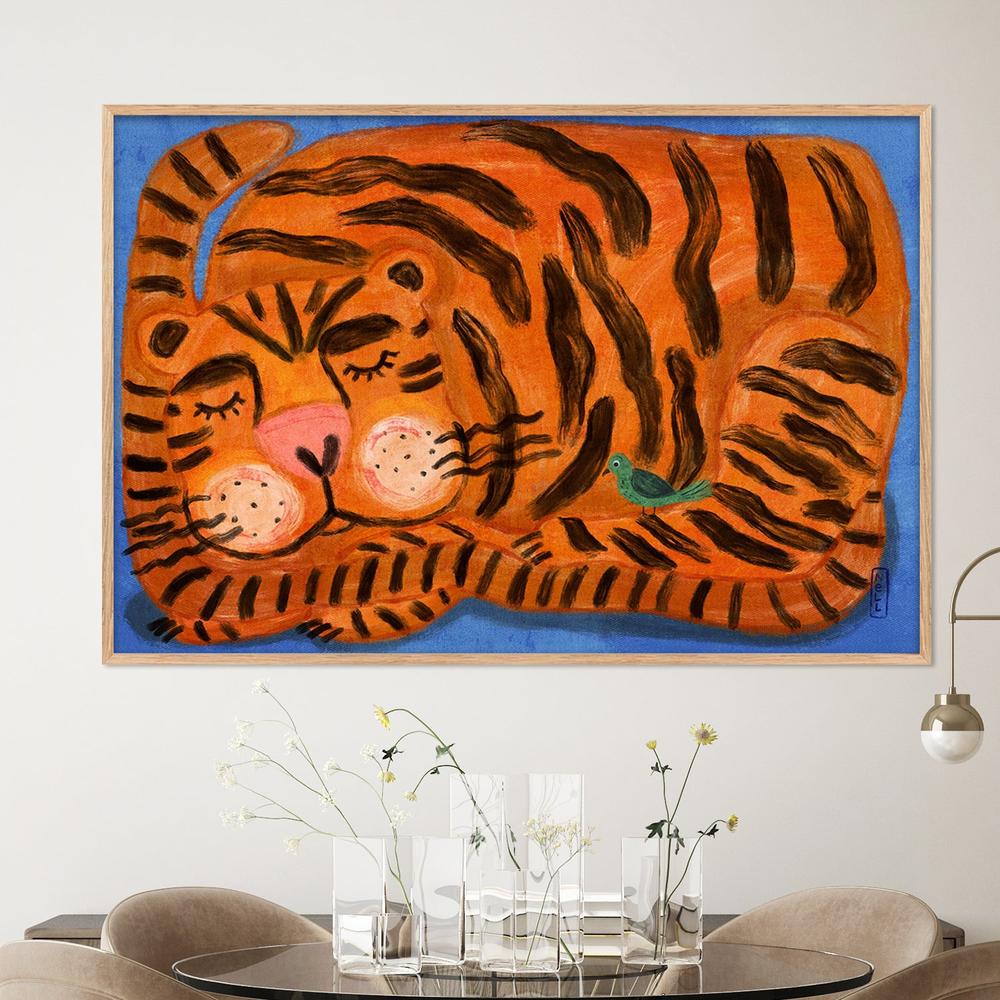 Sweet Sleeping Tiger-by-Dirkie Nell-wall-art-print-canvas-poster-framed-Gioia