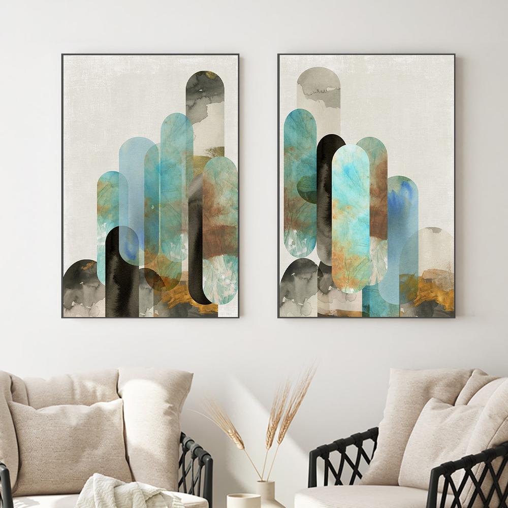 Teal Arches, Style A & B, Set Of 2-by-Tom Reeves-wall-art-print-canvas-poster-framed-Gioia