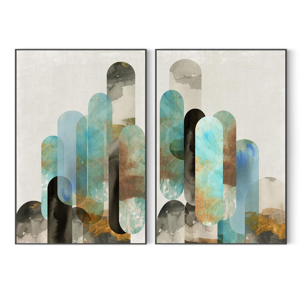 Teal Arches, Style A & B, Set Of 2-by-Tom Reeves-wall-art-print-canvas-poster-framed-Gioia