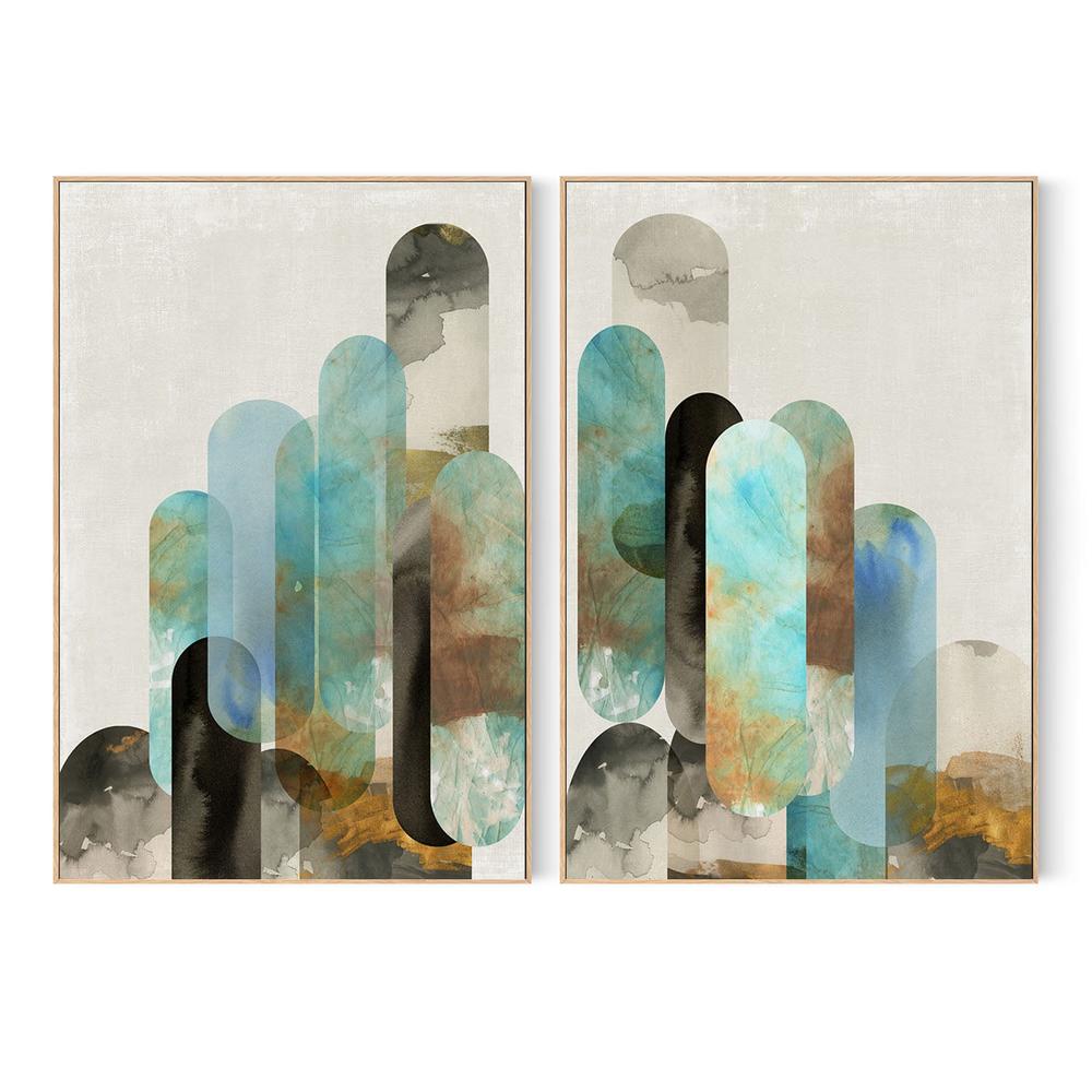 Teal Arches, Style A & B, Set Of 2-by-Tom Reeves-wall-art-print-canvas-poster-framed-Gioia