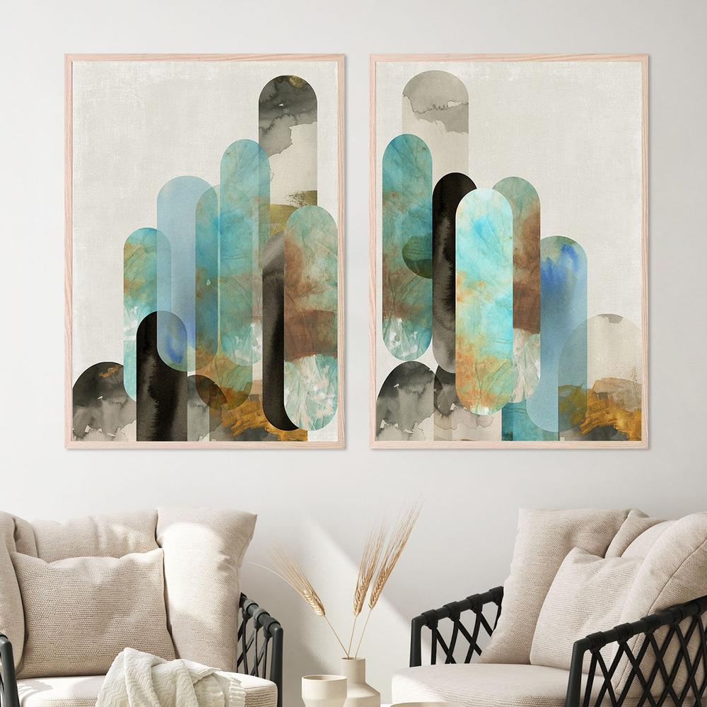 Teal Arches, Style A & B, Set Of 2-by-Tom Reeves-wall-art-print-canvas-poster-framed-Gioia