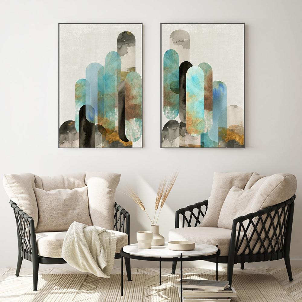 Teal Arches, Style A & B, Set Of 2-by-Tom Reeves-wall-art-print-canvas-poster-framed-Gioia