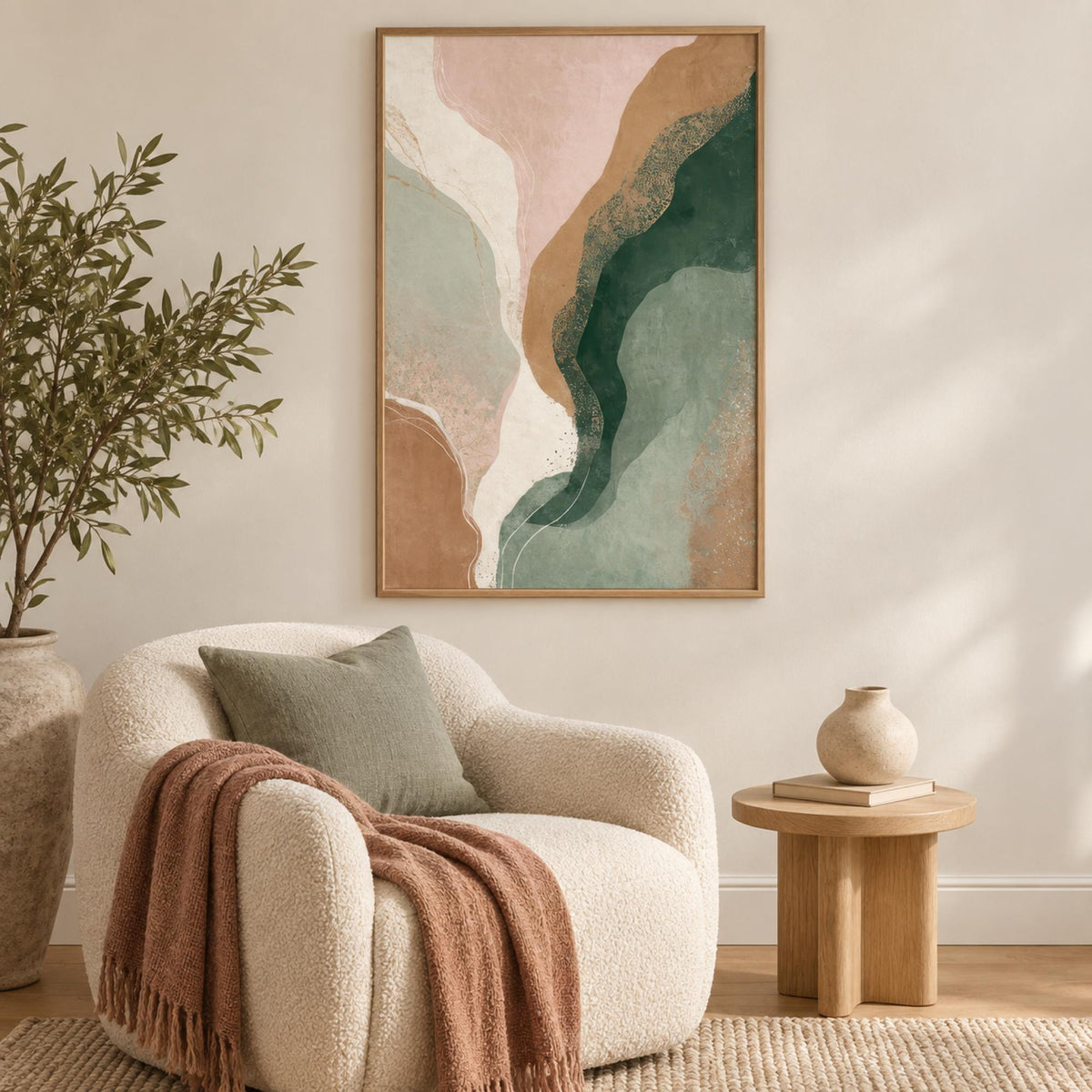 The Sound of the Rain wall art in a warm contemporary reading corner
