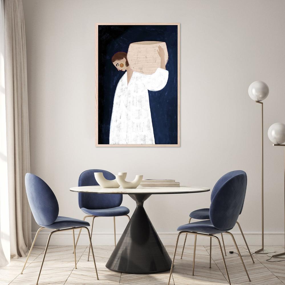 The Woman with the Pink Basket, Blue tone-by-Bea Muller-wall-art-print-canvas-poster-framed-Gioia