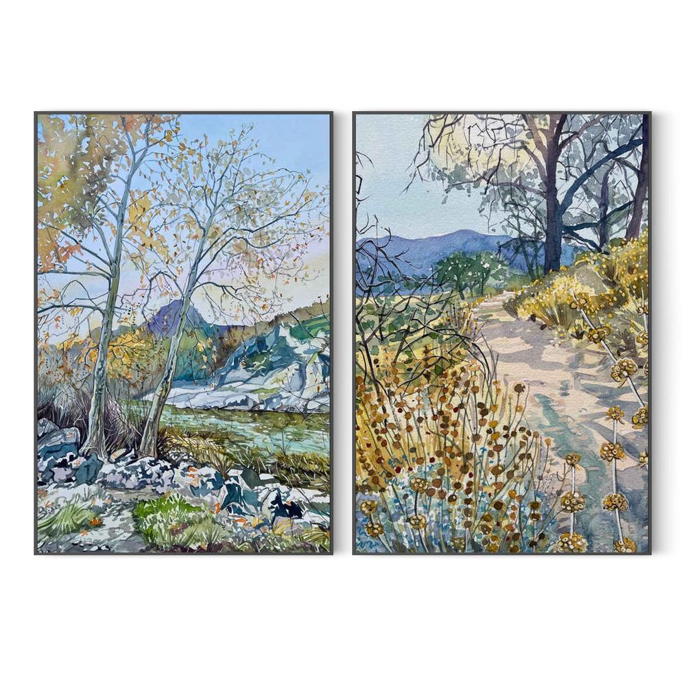 Tranquil Autumn River & Tranquil Nature Trail, Set Of 2-by-Luisa Millicent-wall-art-print-canvas-poster-framed-Gioia