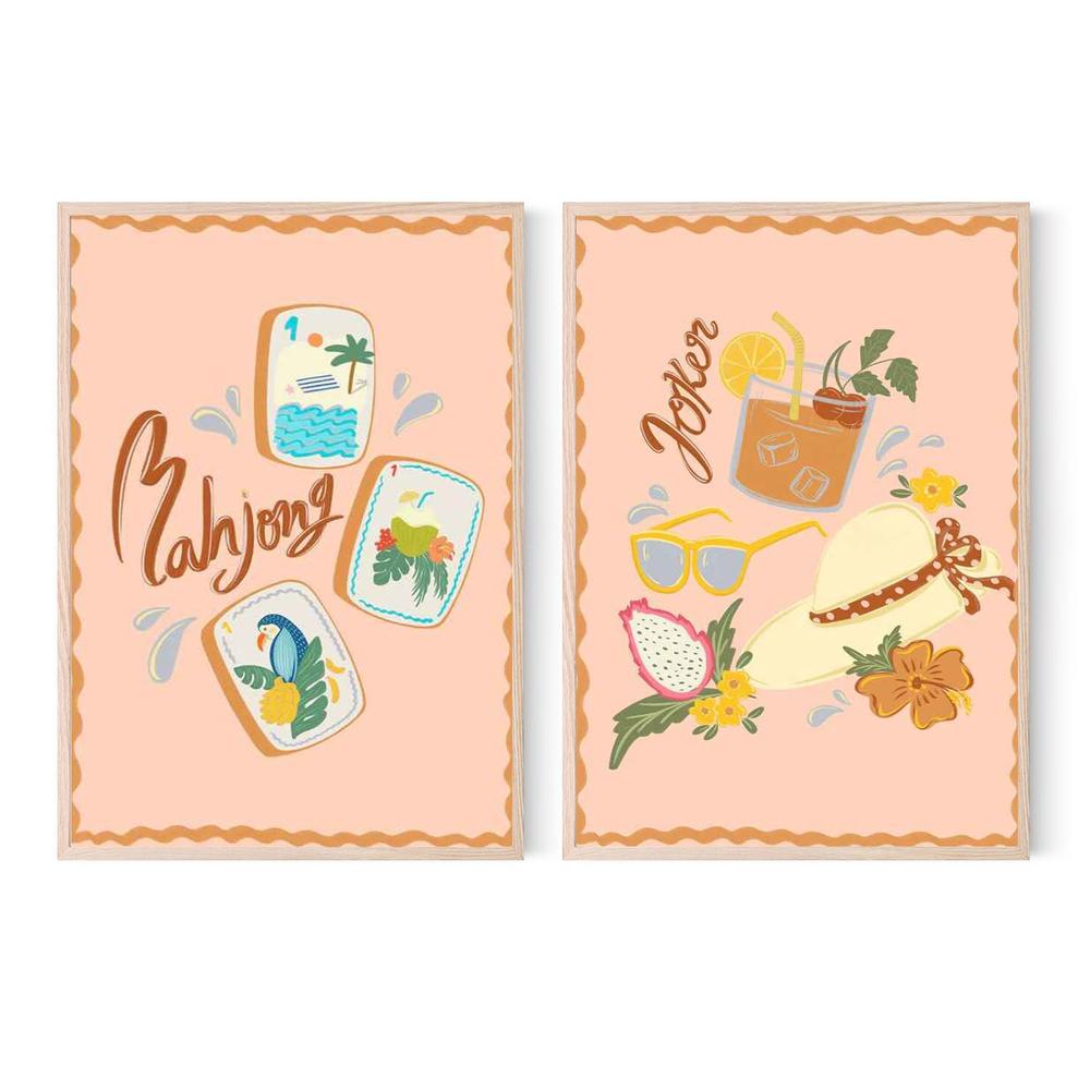 Tropical Mahjong Tiles & Tropical Summer Vibes, Set Of 2-by-Nikita Jariwala-wall-art-print-canvas-poster-framed-Gioia