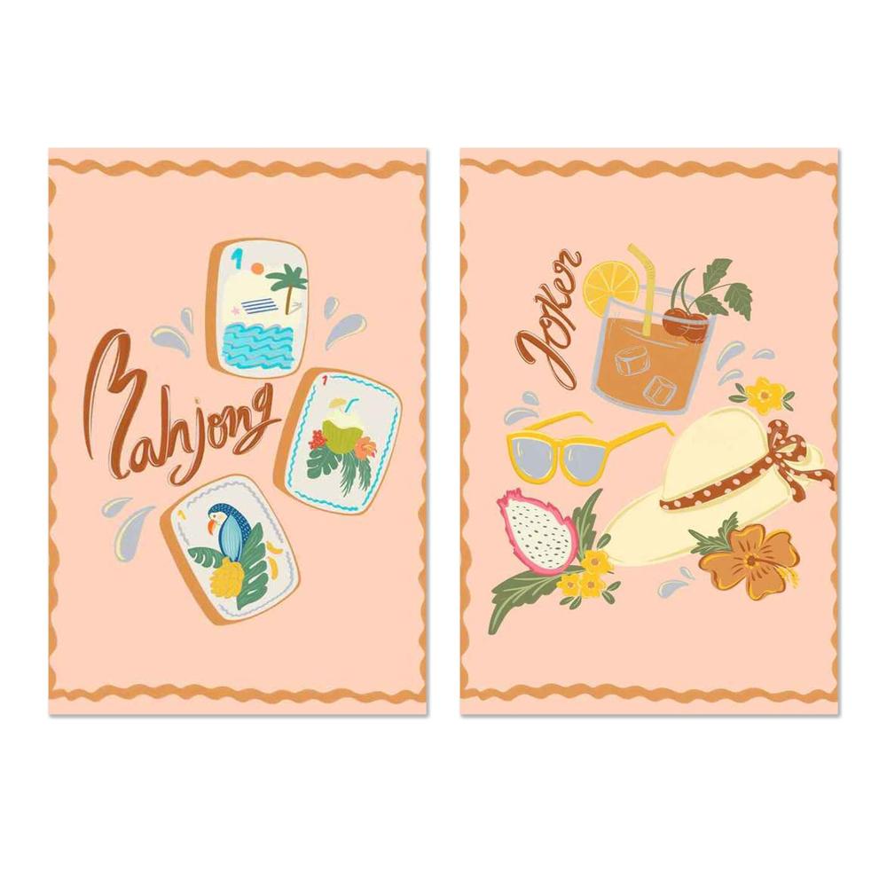 Tropical Mahjong Tiles & Tropical Summer Vibes, Set Of 2-by-Nikita Jariwala-wall-art-print-canvas-poster-framed-Gioia