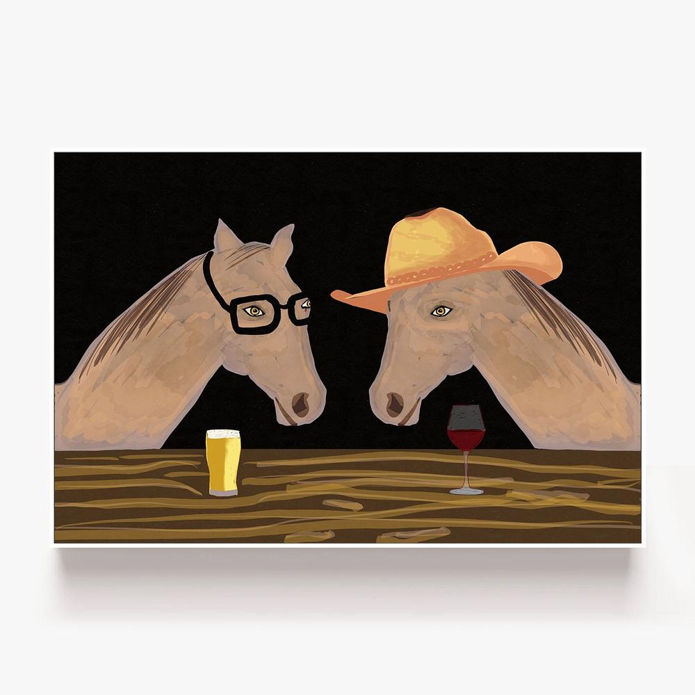 Two Horses at the Bar-by-Sharyn Bursic-wall-art-print-canvas-poster-framed-Gioia