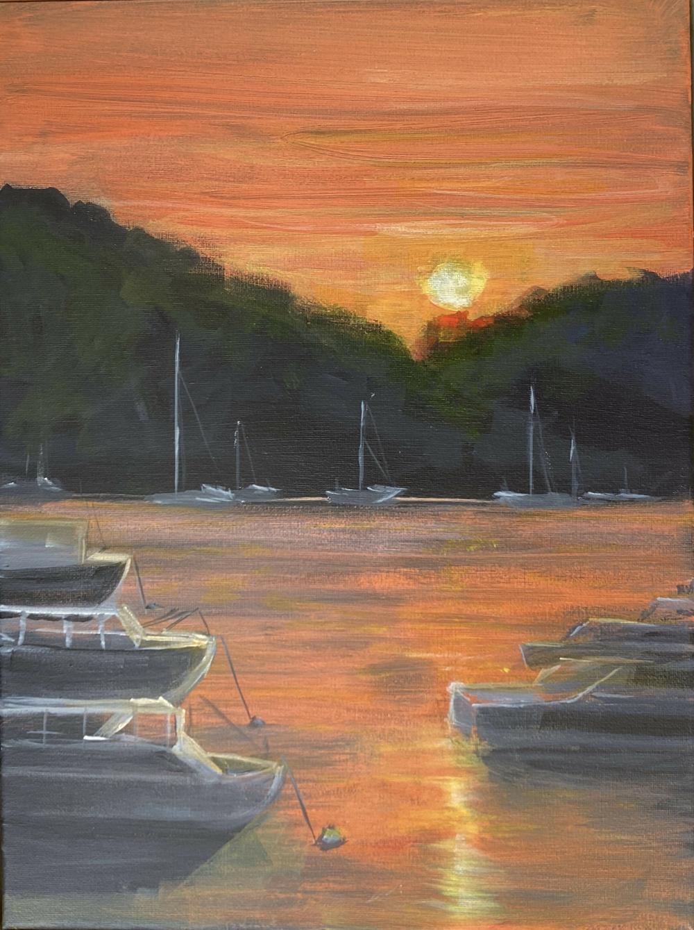 The Boats in the Bay at Sunset