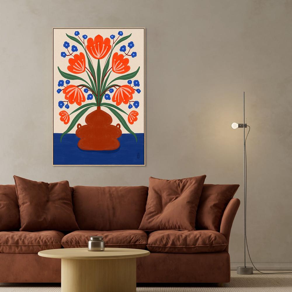 Vibrant Floral Terracotta Vase-by-Dirkie Nell-wall-art-print-canvas-poster-framed-Gioia