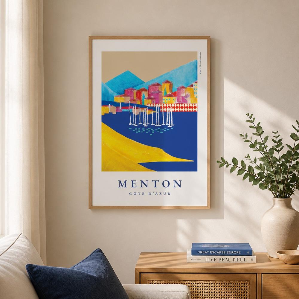Vibrant Menton Harbor-by-Alex Nereuta-wall-art-print-canvas-poster-framed-Gioia
