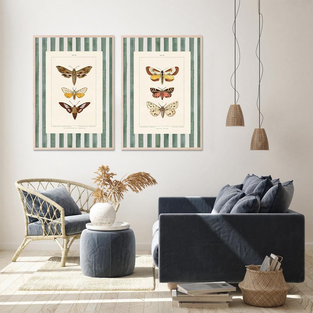 Vintage Moths Stripe, Style A & B, Set Of 2-by-Wild Apple Portfolio-wall-art-print-canvas-poster-framed-Gioia