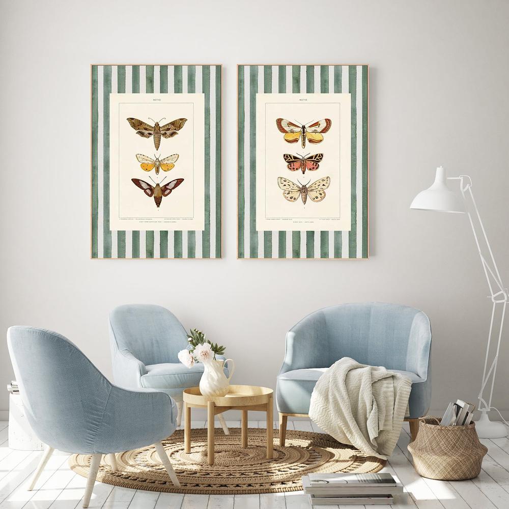 Vintage Moths Stripe, Style A & B, Set Of 2-by-Wild Apple Portfolio-wall-art-print-canvas-poster-framed-Gioia
