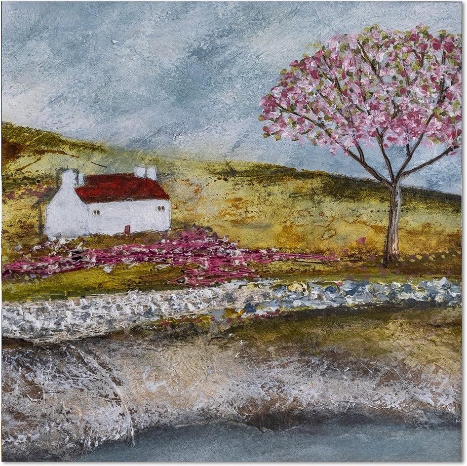 wall-art-print-canvas-poster-framed-A Blossom Tree By A Lake-by-Louise O'hara-Gioia Wall Art