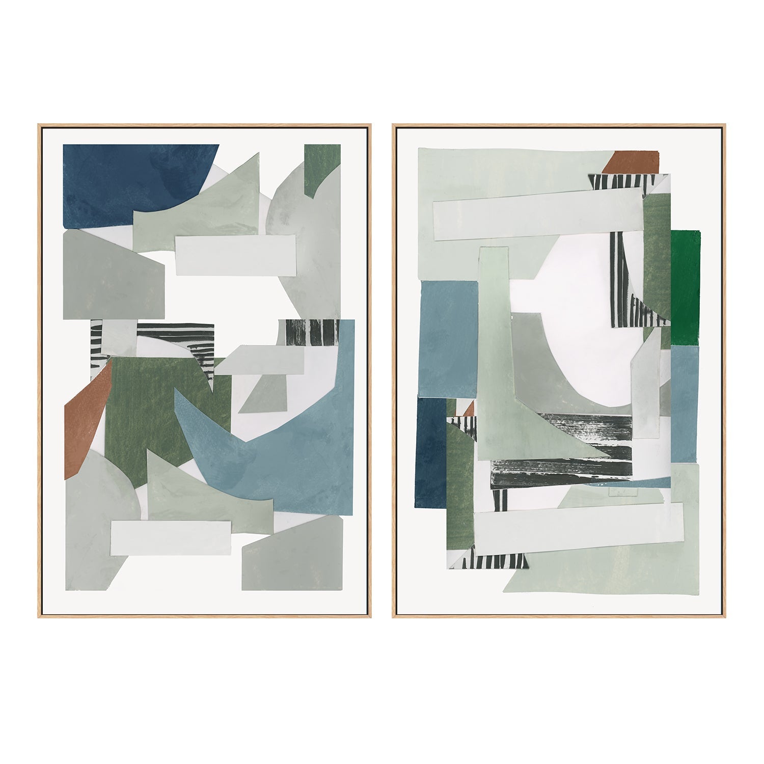 wall-art-print-canvas-poster-framed-A Blue Green Abstract Jugs , Style A & B , Set Of 2 , By Cartissi , By cartissi-3