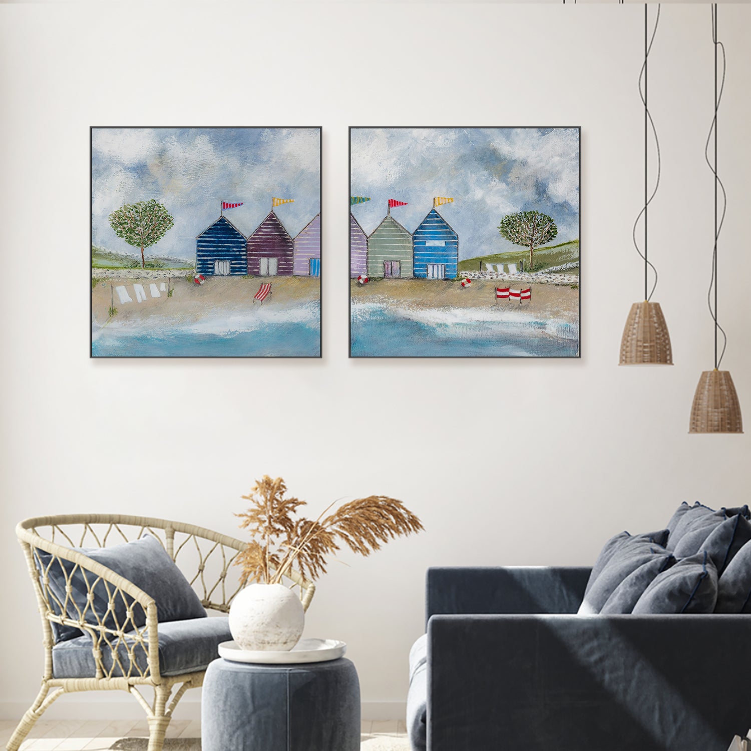 wall-art-print-canvas-poster-framed-A Long Beach Day, Style A & B, Set Of 2 , By Louise O'Hara-2