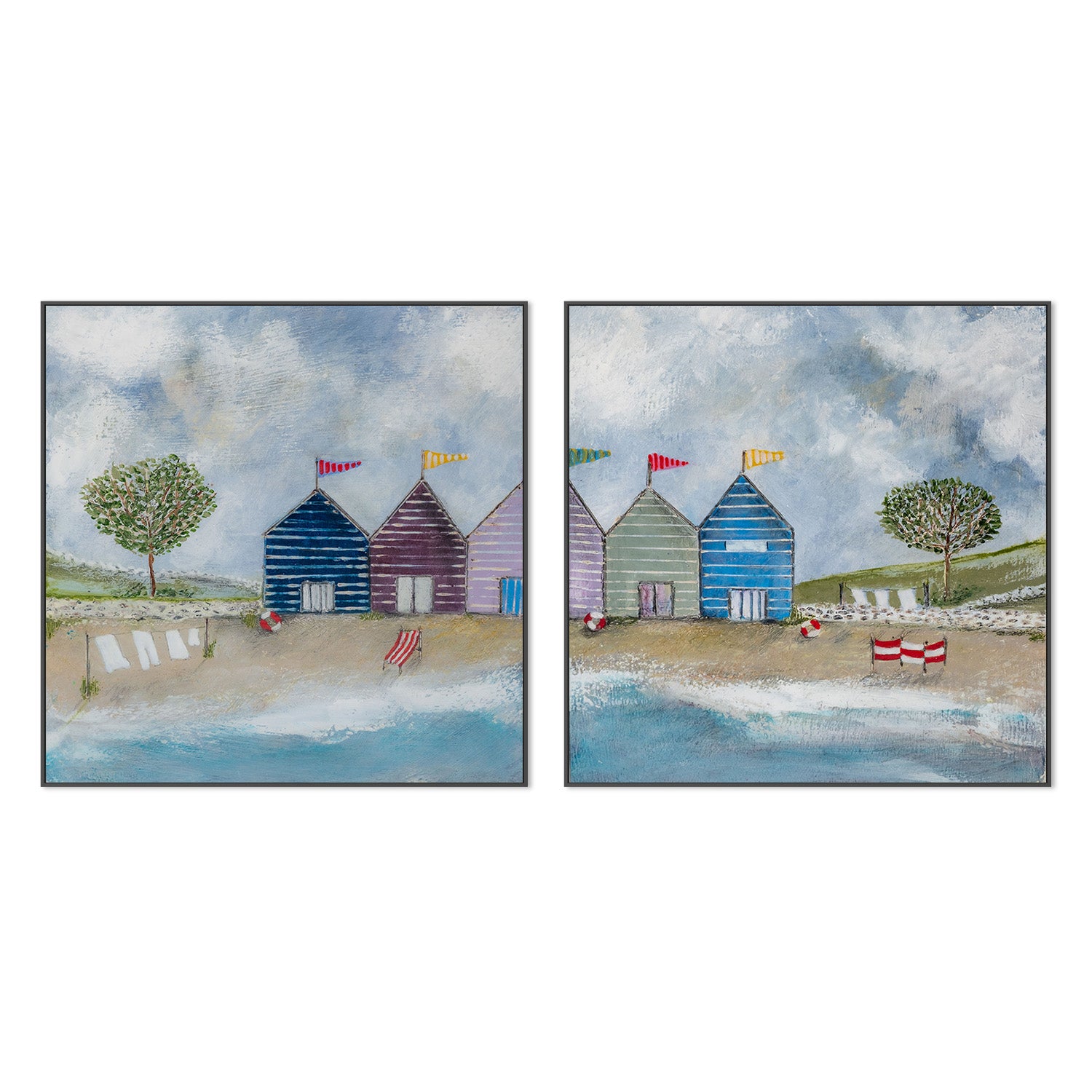 wall-art-print-canvas-poster-framed-A Long Beach Day, Style A & B, Set Of 2 , By Louise O'Hara-3