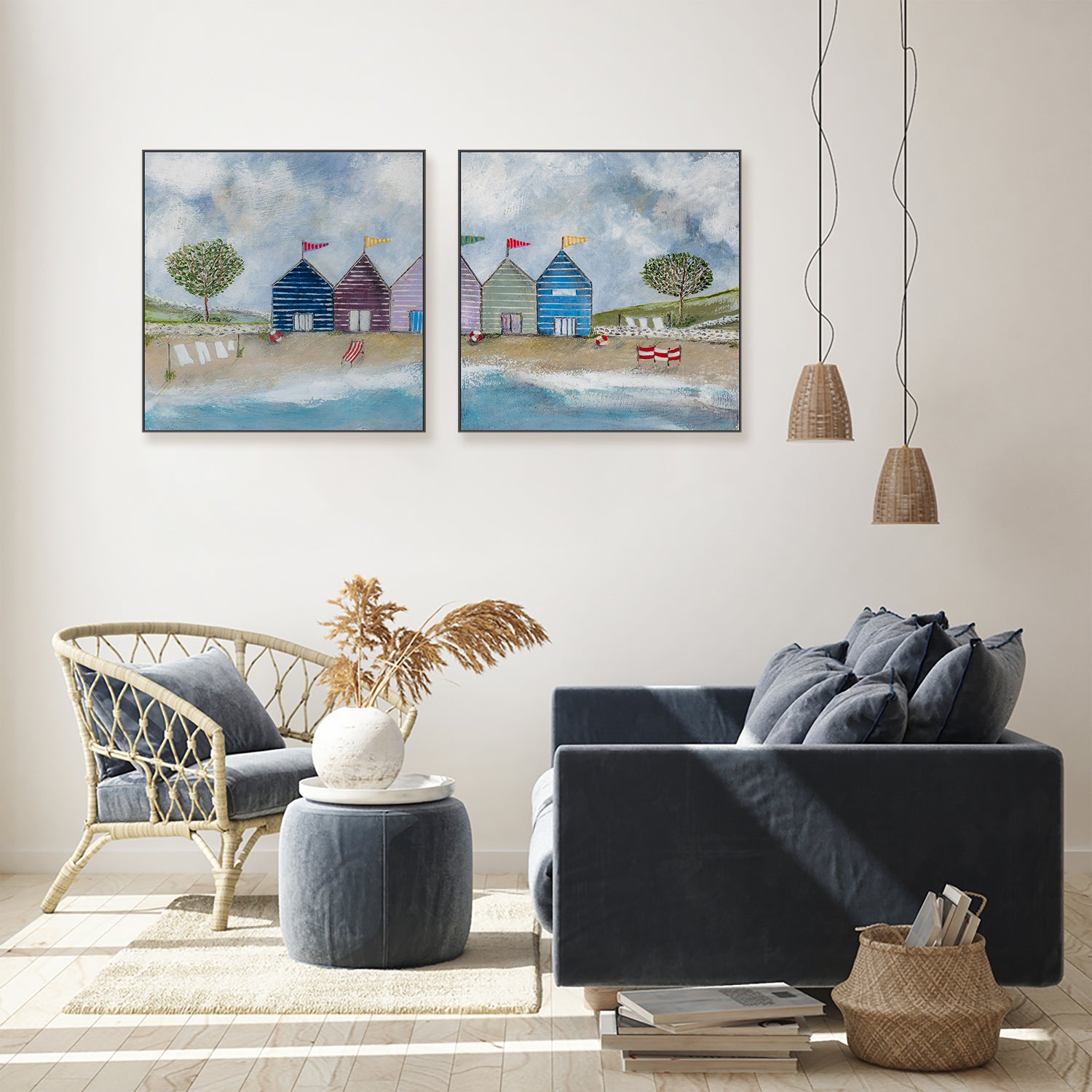 wall-art-print-canvas-poster-framed-A Long Beach Day, Style A & B, Set Of 2 , By Louise O'Hara-7