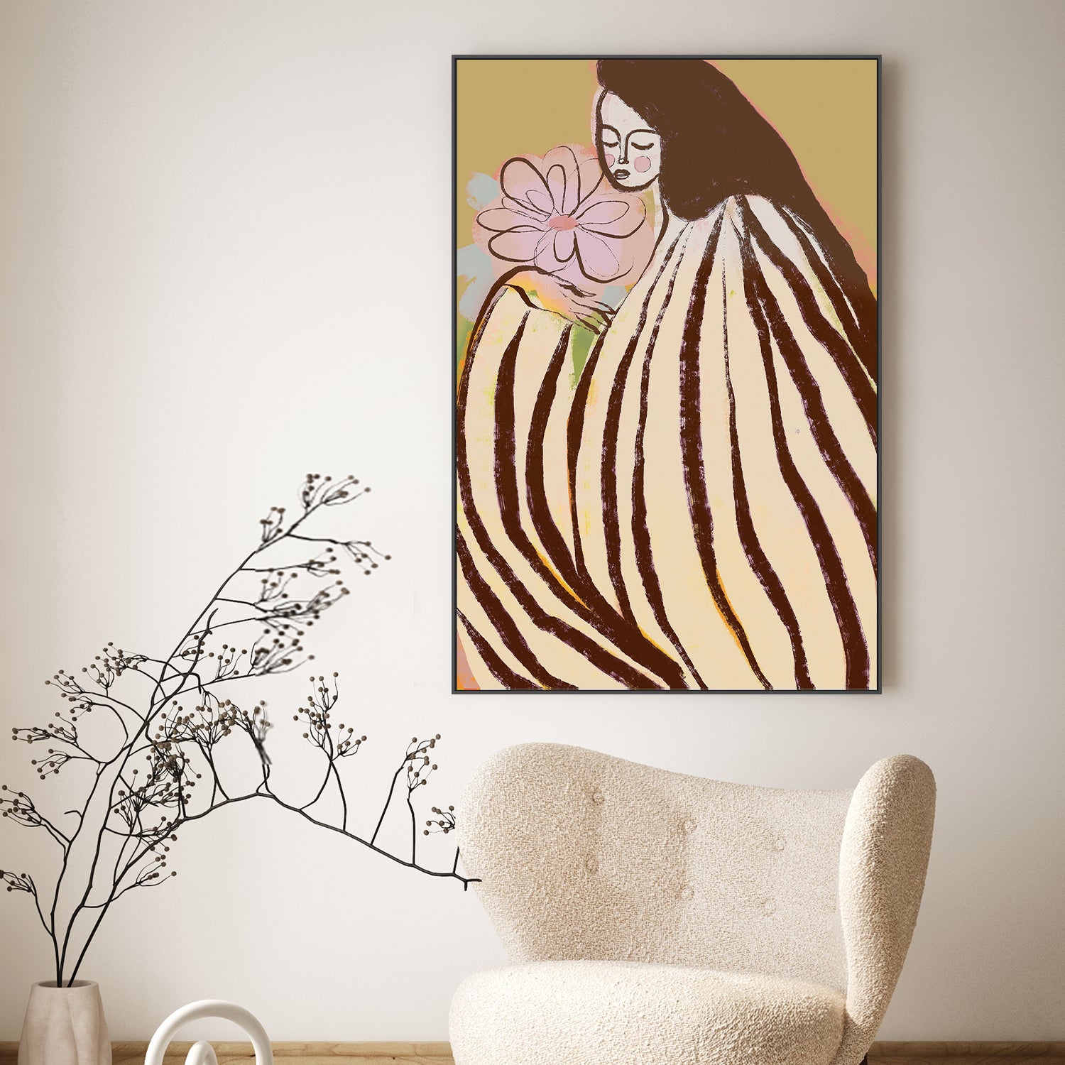 wall-art-print-canvas-poster-framed-A Silent Moment, Mustard and Pink-2