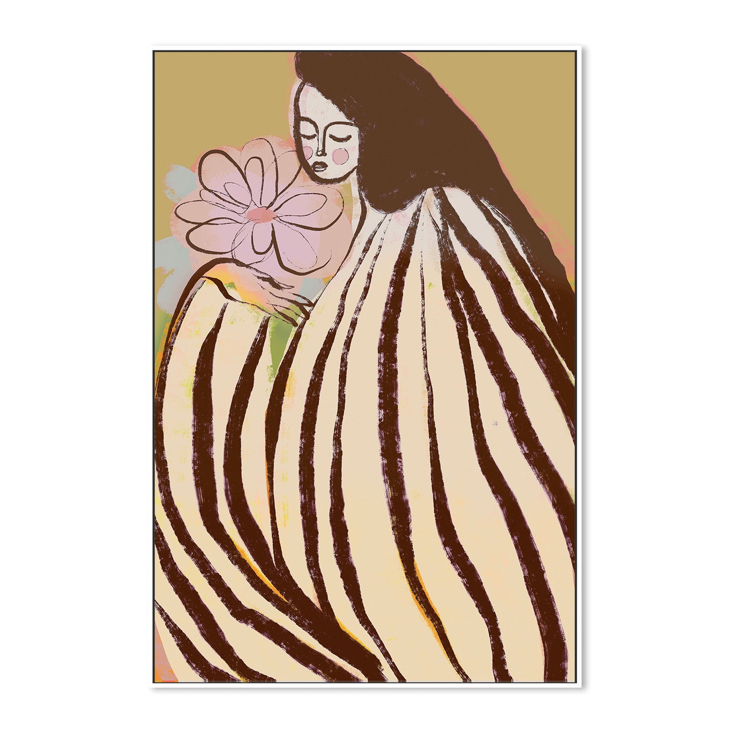 wall-art-print-canvas-poster-framed-A Silent Moment, Mustard and Pink-5