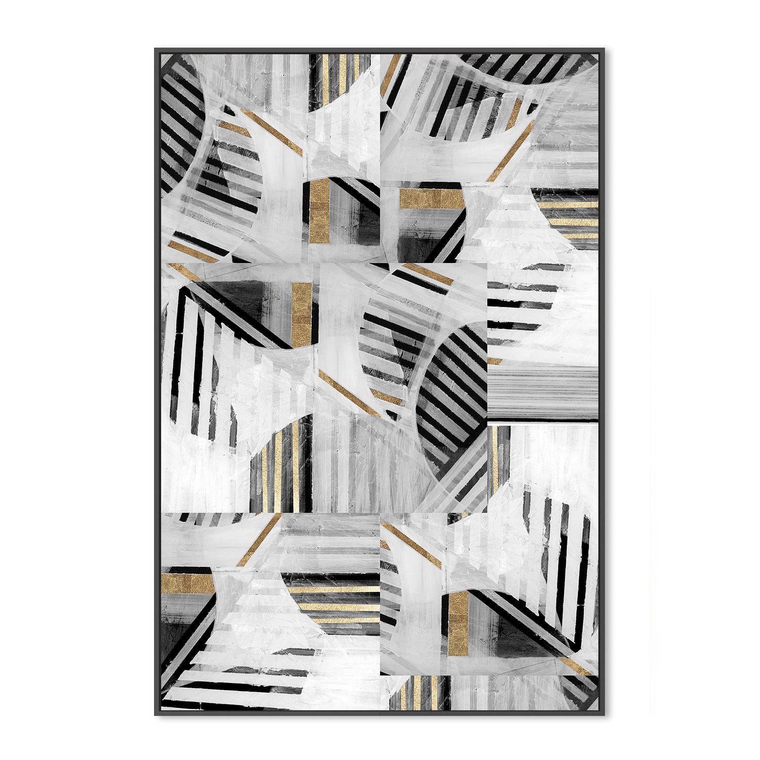 wall-art-print-canvas-poster-framed-Abstract Back White Gold , Style A-3